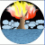 Design a tree with flames standing on water waves